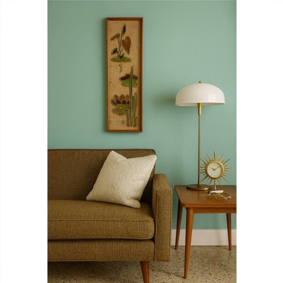 Vintage Lily Pad 60s Gravel Art Mid Century MCM Retro Art Picture Floral Kitsch - Picture 1 of 15